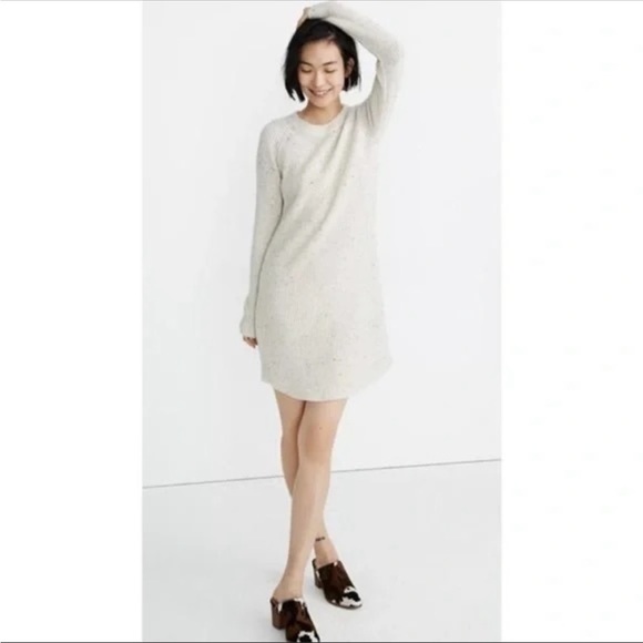 Madewell SMALL Cream Speckled Curved Hem Sweater Dress in Donegal Pearl - Picture 2 of 12